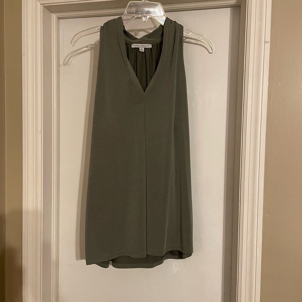 Green Envelope V-Neck Olive Green Sleeveless Halter Top